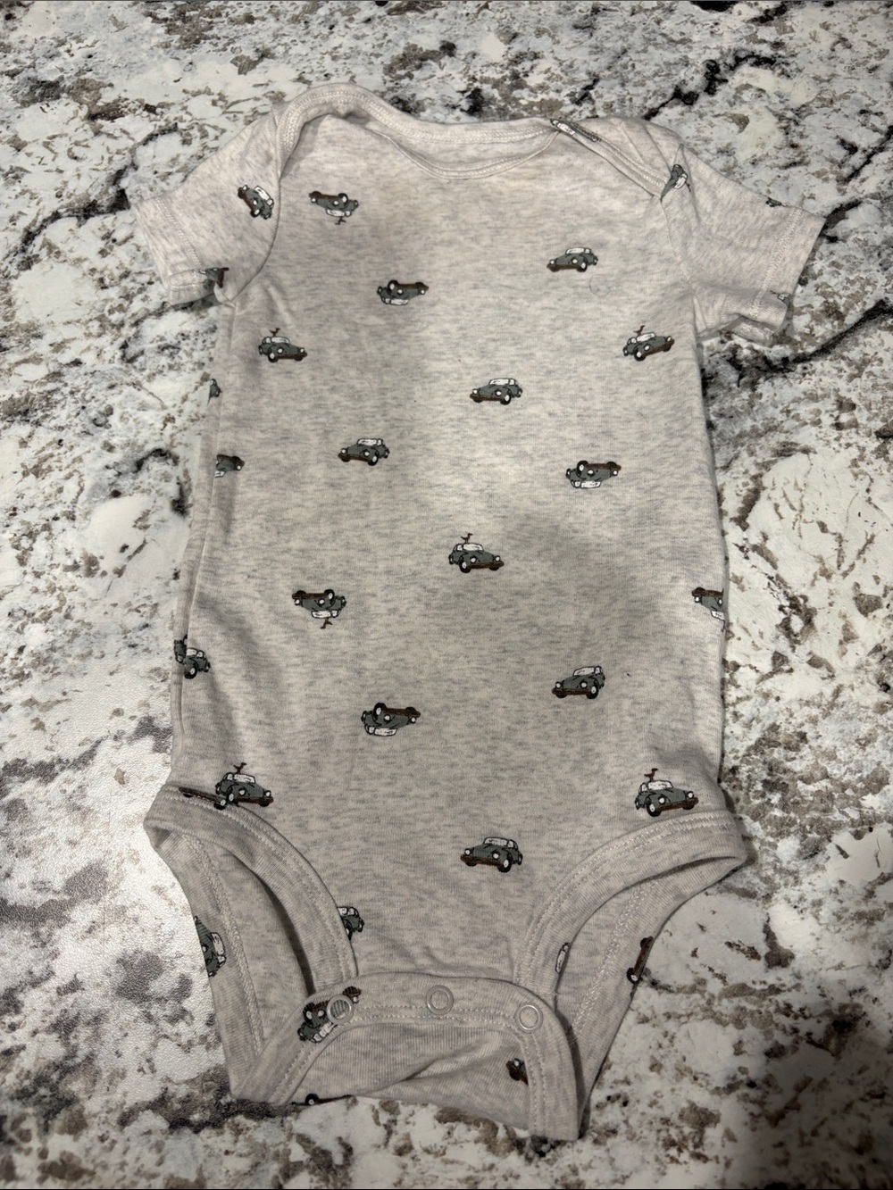 Carter's Gray Short-Sleeve One-Piece Bodysuit with Car Print